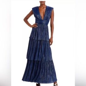 Sabina Musayev Judith Deep Blue Pleated Maxi Gown